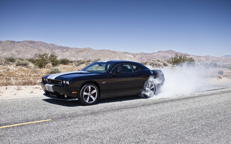 Black Muscle Car — Dramatic, Afternoon, Photograph, Smoke, Desert, Mountains, Gray