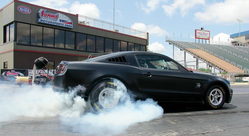 Black Muscle Car — Dramatic, Afternoon, Photograph, Smoke, Race Track