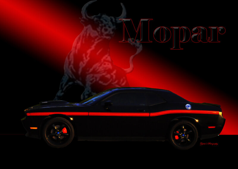Black Muscle Car — Dramatic, Digital Art, Bull