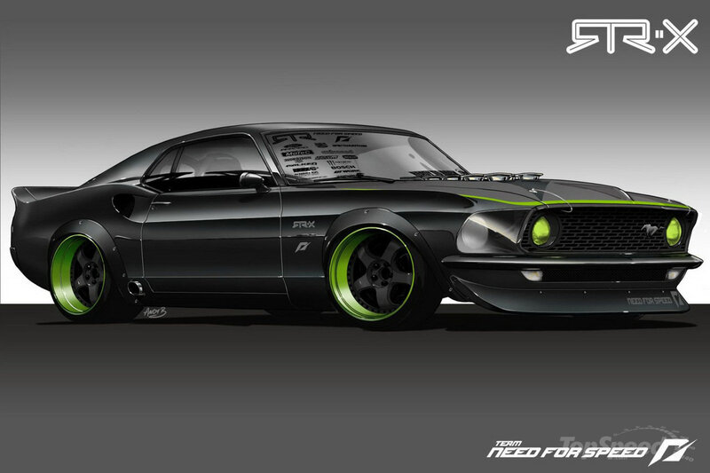 Black Muscle Car — Dramatic, Digital Art, Green Rims