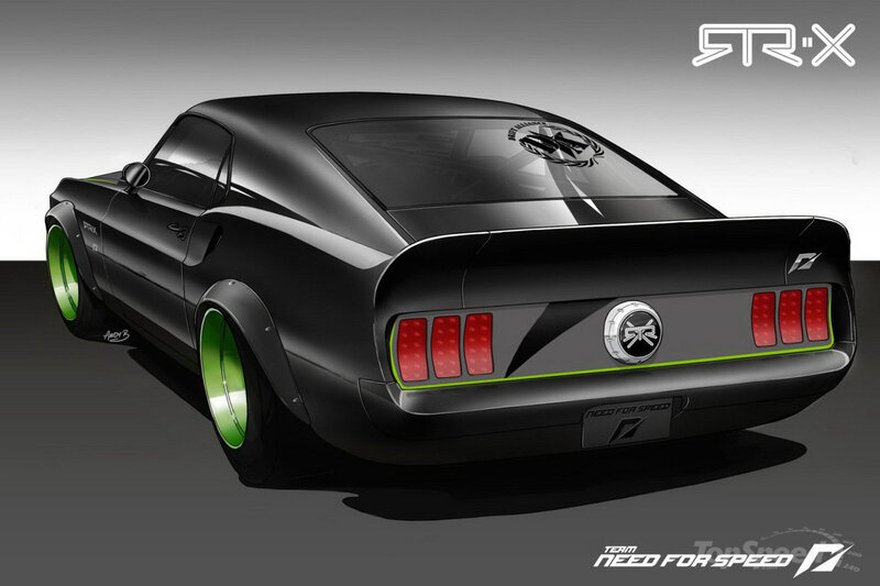 Black Muscle Car — Dramatic, Digital Art, Green Wheels, Taillights