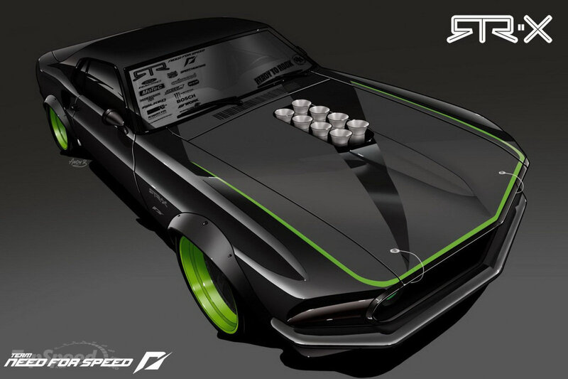 Black Muscle Car — Dramatic, Digital Art, Green Wheels