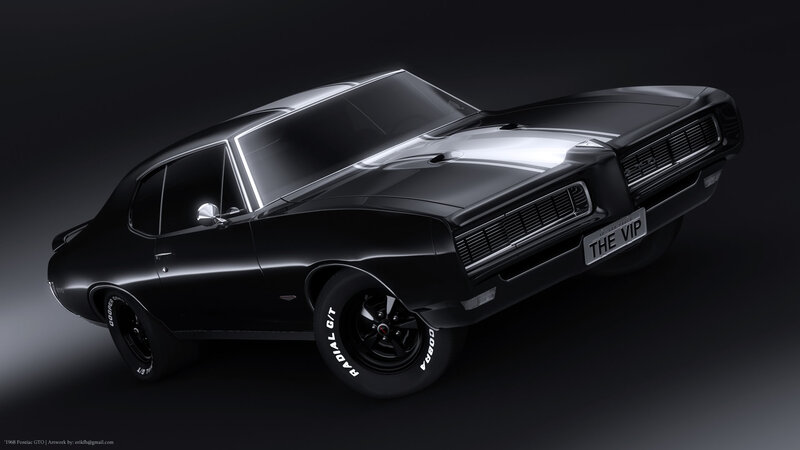 Black Muscle Car — Dramatic, Digital Art, License Plate