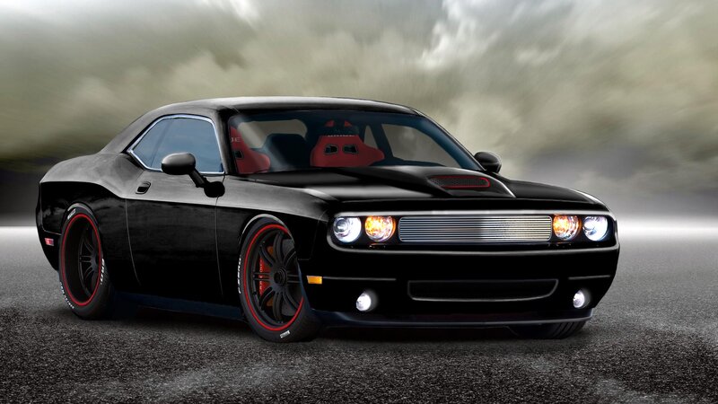 Black Muscle Car — Dramatic, Digital Art, Red Seats