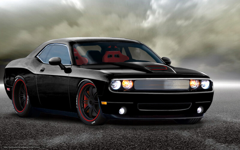 Black Muscle Car — Dramatic, Digital Art, Red Seats, Tires