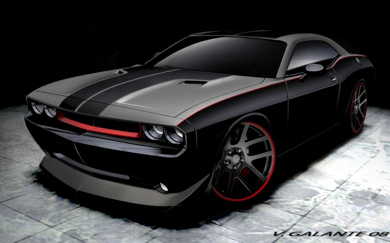 Black Muscle Car — Dramatic, Digital Art, Stripes, Wheels