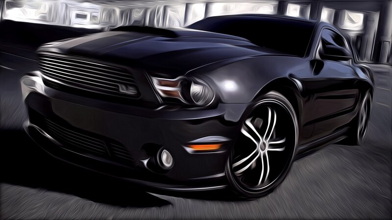 Black Muscle Car — Dramatic, Digital Art, Wheel