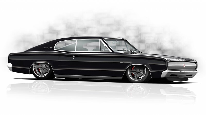 Black Muscle Car — Dramatic, Digital Art, Wheels