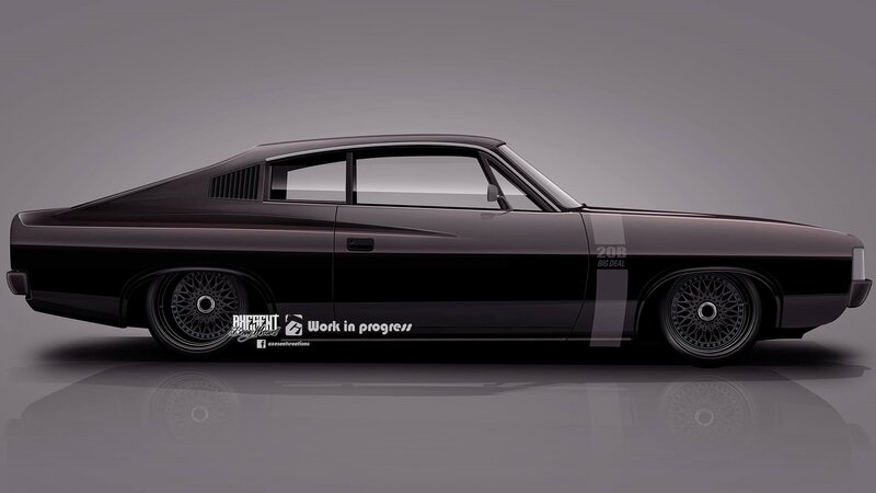 Black Muscle Car — Dramatic, Digital Art, Wheels, Windows