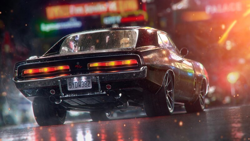 Black Muscle Car — Dramatic, Night, 3d Render, City Street