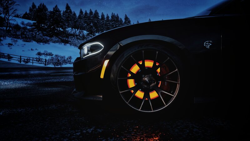 Black Muscle Car — Dramatic, Night, 3d Render, Snowy Landscape