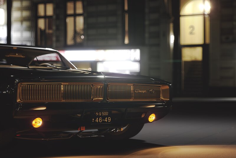 Black Muscle Car — Dramatic, Night, 3d Render, Street