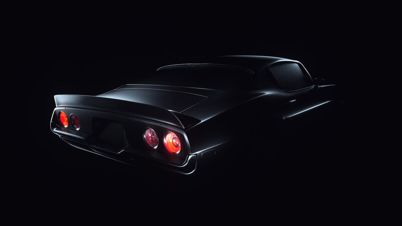 Black Muscle Car — Dramatic, Night, 3d Render, Taillights
