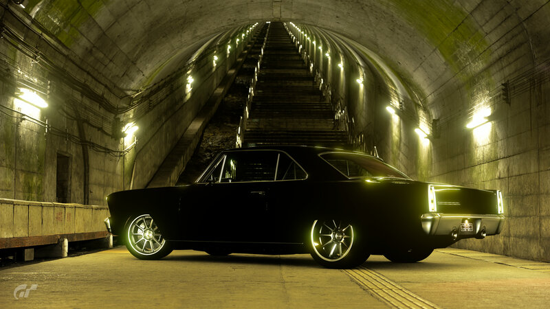 Black Muscle Car — Dramatic, Night, 3d Render, Tunnel