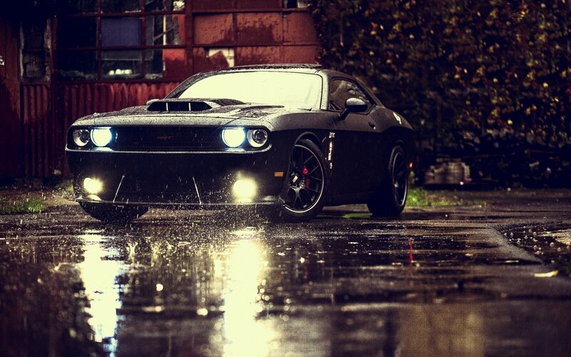 Black Muscle Car — Dramatic, Night, Photograph, Rain