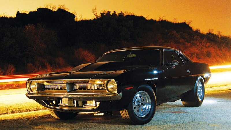 Black Muscle Car — Dramatic, Night, Photograph, Road, Hills