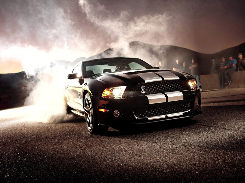 Black Muscle Car — Dramatic, Night, Photograph, Smoke, People
