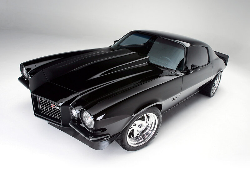 Black Muscle Car — Dramatic, Photograph, Chrome Wheels