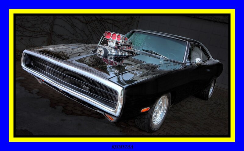 Black Muscle Car — Dramatic, Photograph, Engine, Grille