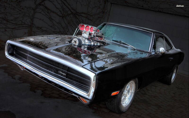 Black Muscle Car — Dramatic, Photograph, Engine, Grille, Tires