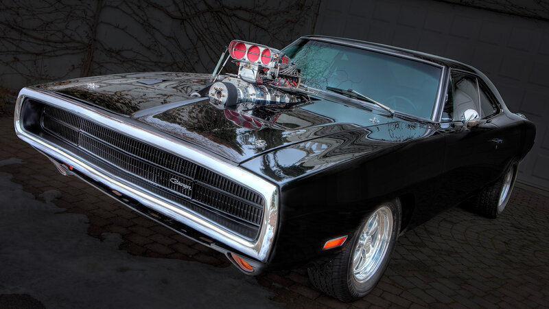 Black Muscle Car — Dramatic, Photograph, Engine