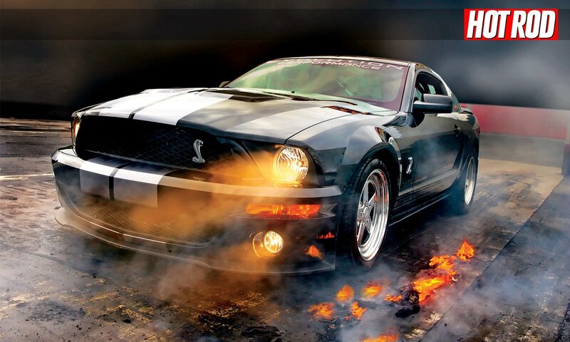 Black Muscle Car — Dramatic, Photograph, Fire