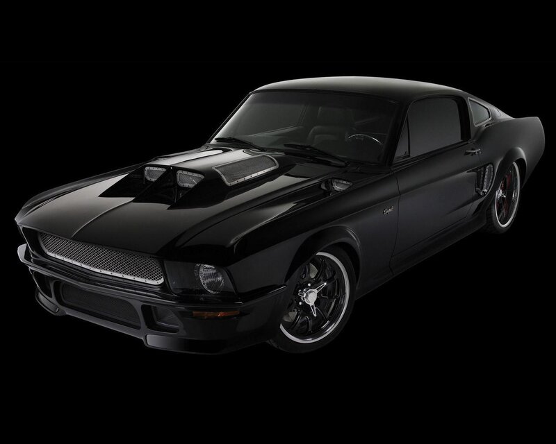 Black Muscle Car — Dramatic, Photograph, Grille, Hood Scoop, Wheels, Silver
