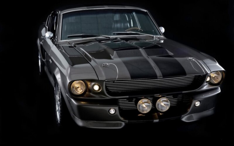 Black Muscle Car — Dramatic, Photograph, Headlights, Hood