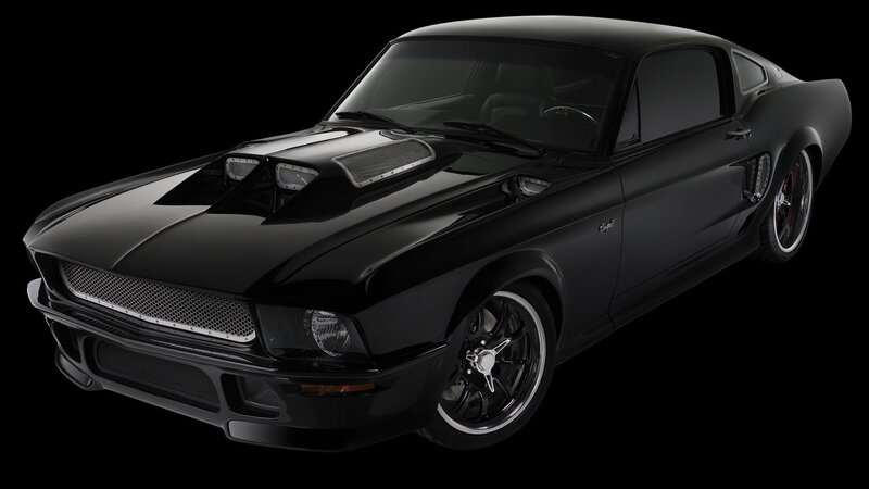 Black Muscle Car — Dramatic, Photograph, Hood Scoop, Grille, Silver, Cobra
