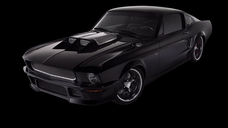 Black Muscle Car — Dramatic, Photograph, Hood Scoop