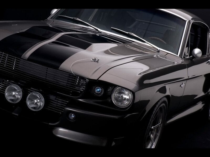 Black Muscle Car — Dramatic, Photograph, Hood Stripes, Grille