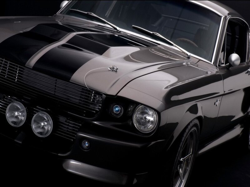 Black Muscle Car — Dramatic, Photograph, Hood Stripes