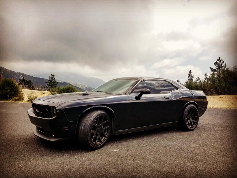 Black Muscle Car — Dramatic, Photograph, Mountains