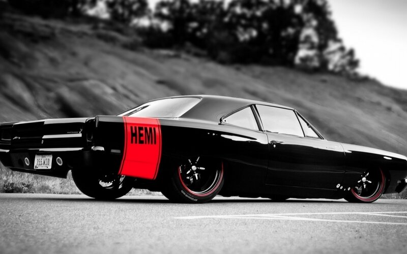 Black Muscle Car — Dramatic, Photograph, Road, Hill