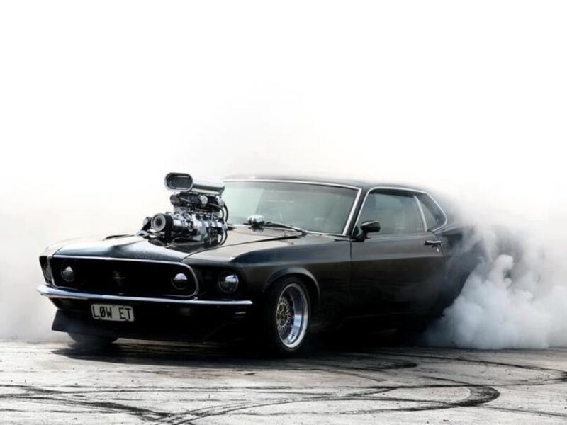 Black Muscle Car — Dramatic, Photograph, Smoke, Engine, Tires