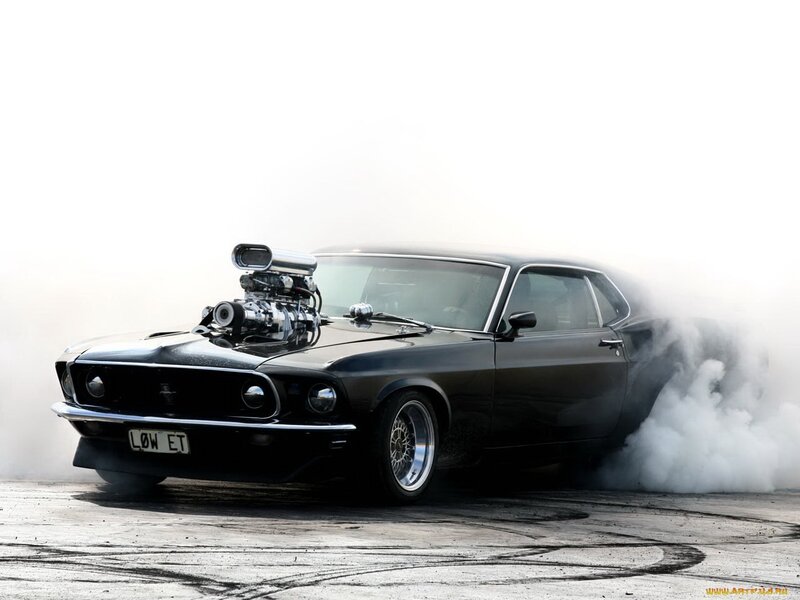 Black Muscle Car — Dramatic, Photograph, Smoke, Tires