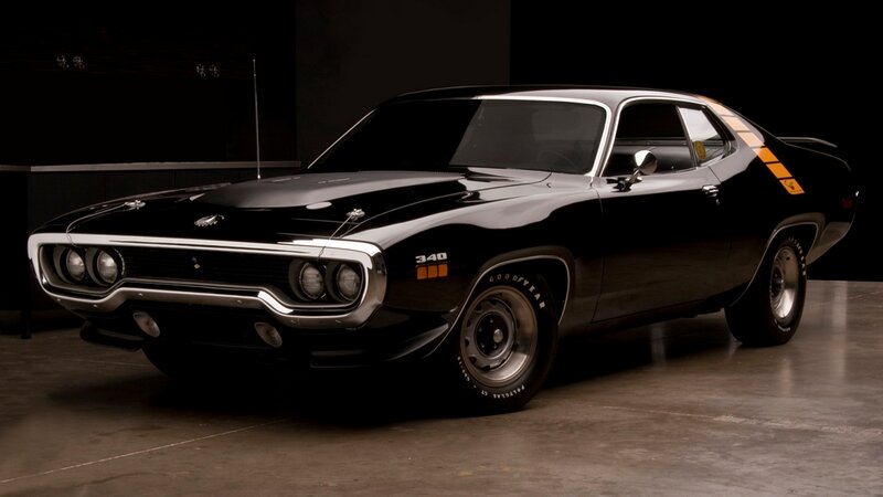 Black Muscle Car — Dramatic, Photograph, Stripes, Chrome Grille