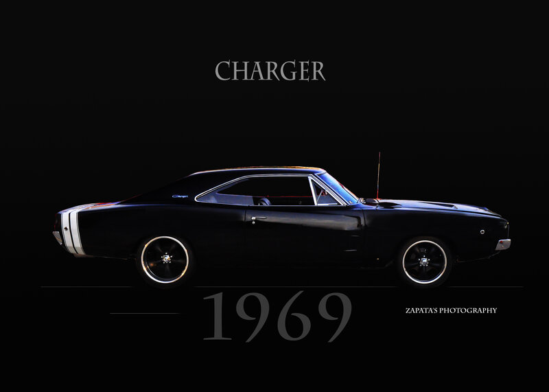 Black Muscle Car — Dramatic, Photograph, Text