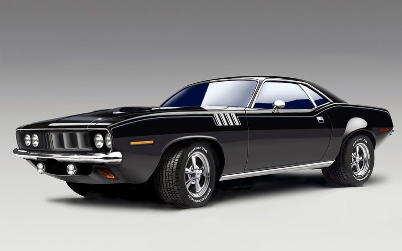 Black Muscle Car — Dramatic, Photograph, Tires
