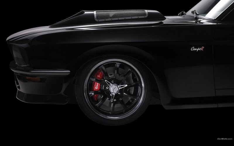 Black Muscle Car — Dramatic, Photograph, Wheel, Brake Caliper, Hood Scoop, Silver