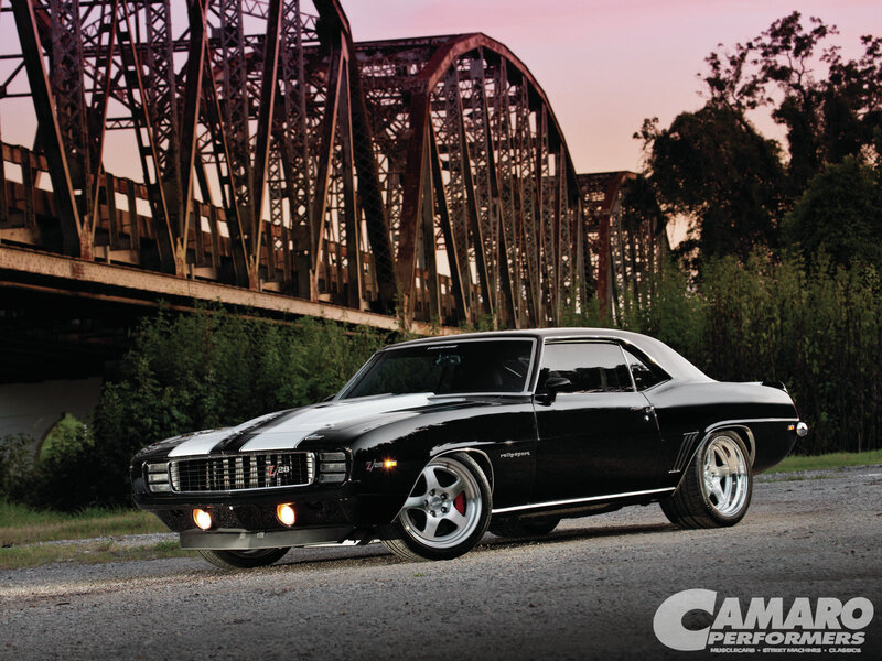 Black Muscle Car — Dramatic, Sunset, Photograph, Bridge