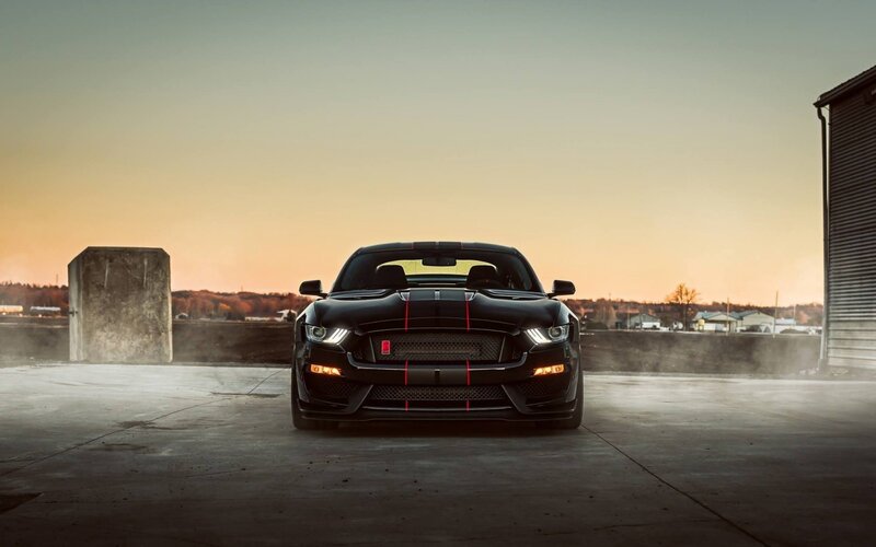 Black Muscle Car — Dramatic, Sunset, Photograph, Concrete Surface