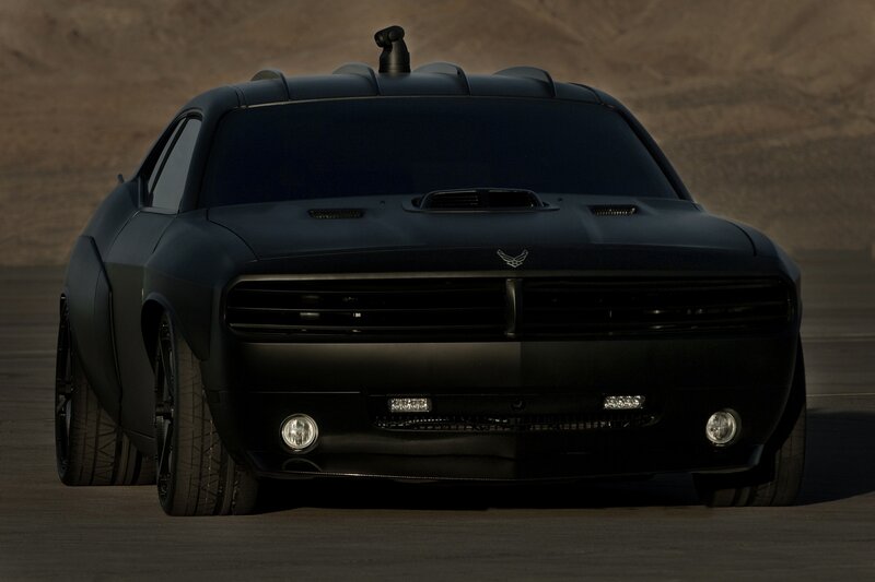 Black Muscle Car — Dramatic, Sunset, Photograph, Desert