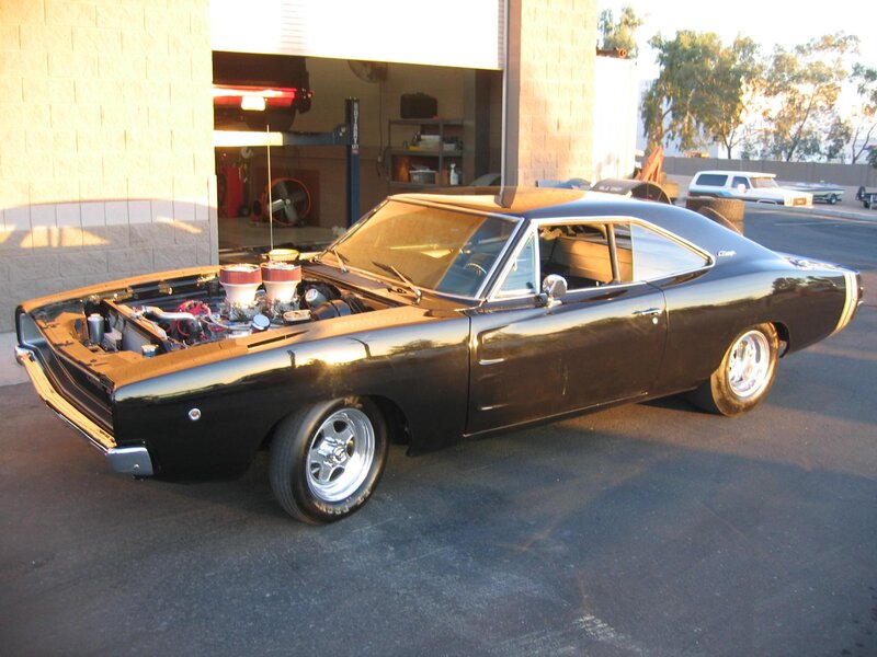 Black Muscle Car — Dramatic, Sunset, Photograph, Garage, Engine