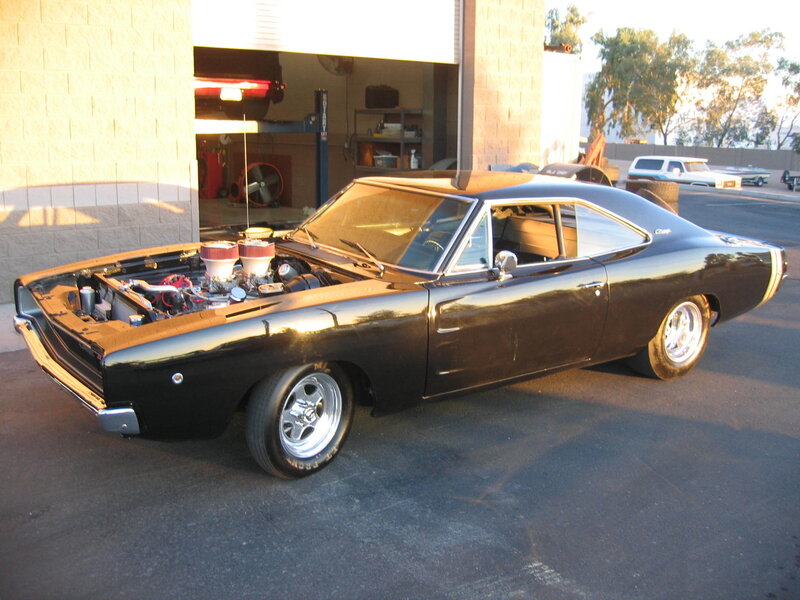 Black Muscle Car — Dramatic, Sunset, Photograph, Garage