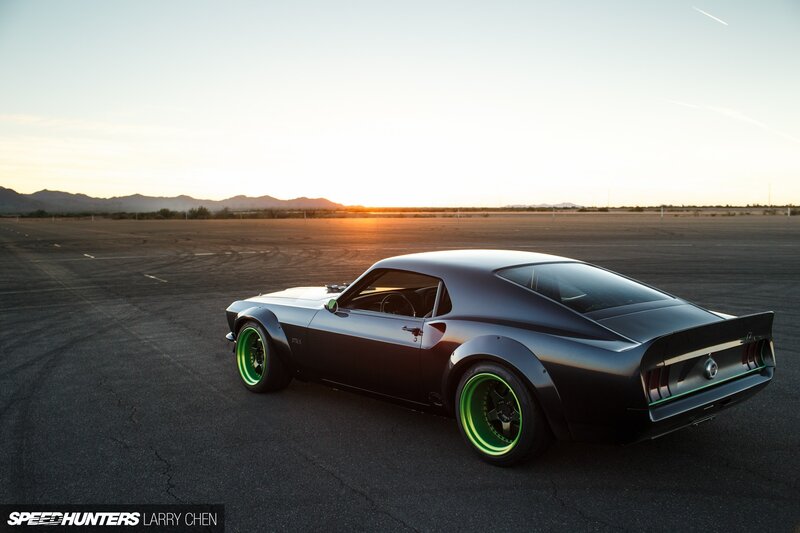 Black Muscle Car — Dramatic, Sunset, Photograph, Mountains, Asphalt