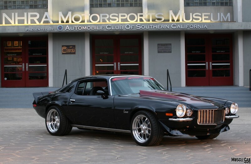 Black Muscle Car — Dramatic, Sunset, Photograph, Museum Building