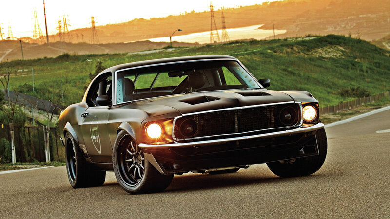 Black Muscle Car — Dramatic, Sunset, Photograph, Road, Hills