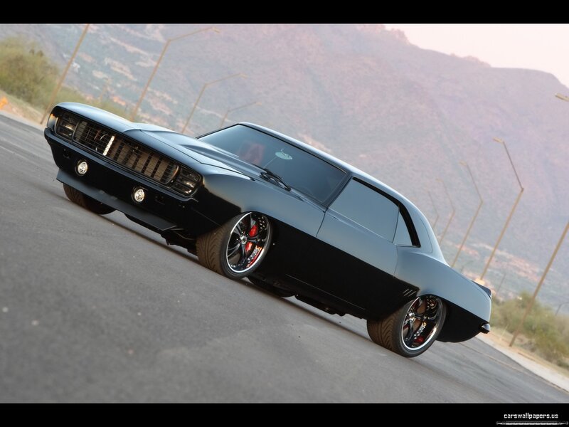 Black Muscle Car — Dramatic, Sunset, Photograph, Road, Mountains, Streetlights