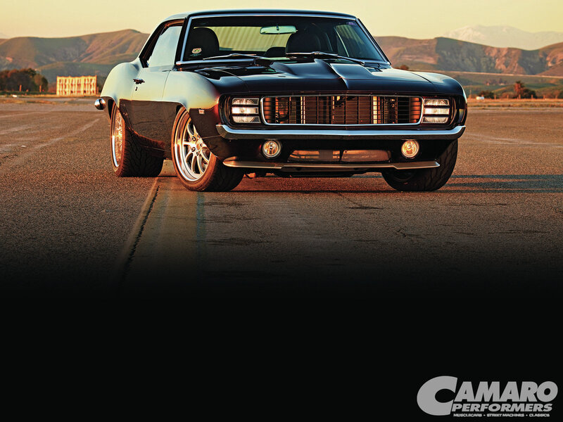 Black Muscle Car — Dramatic, Sunset, Photograph, Road, Mountains